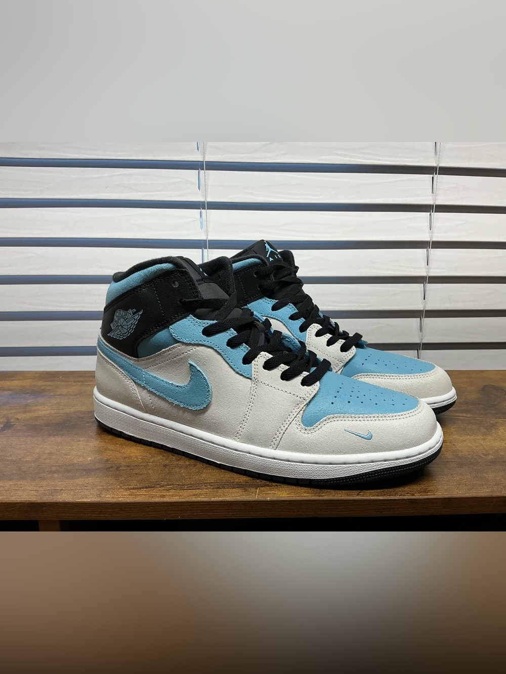 Jordan High-Top Sneakers in Sky Blue, White and Black